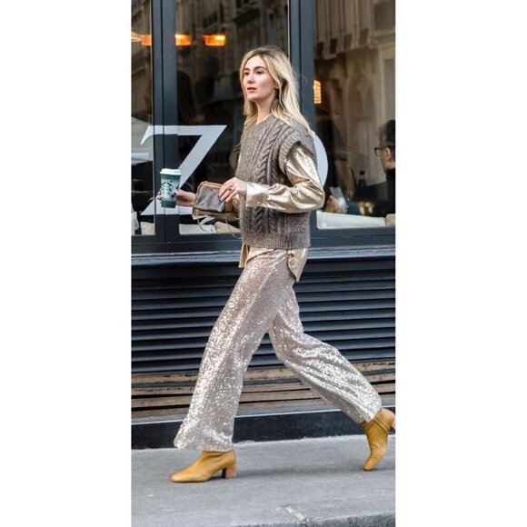 Forte Forte Encanto Fil Coupe Lurex Flare Pants Estrella Silver Womens Size 00 U - Picture 1 of 16